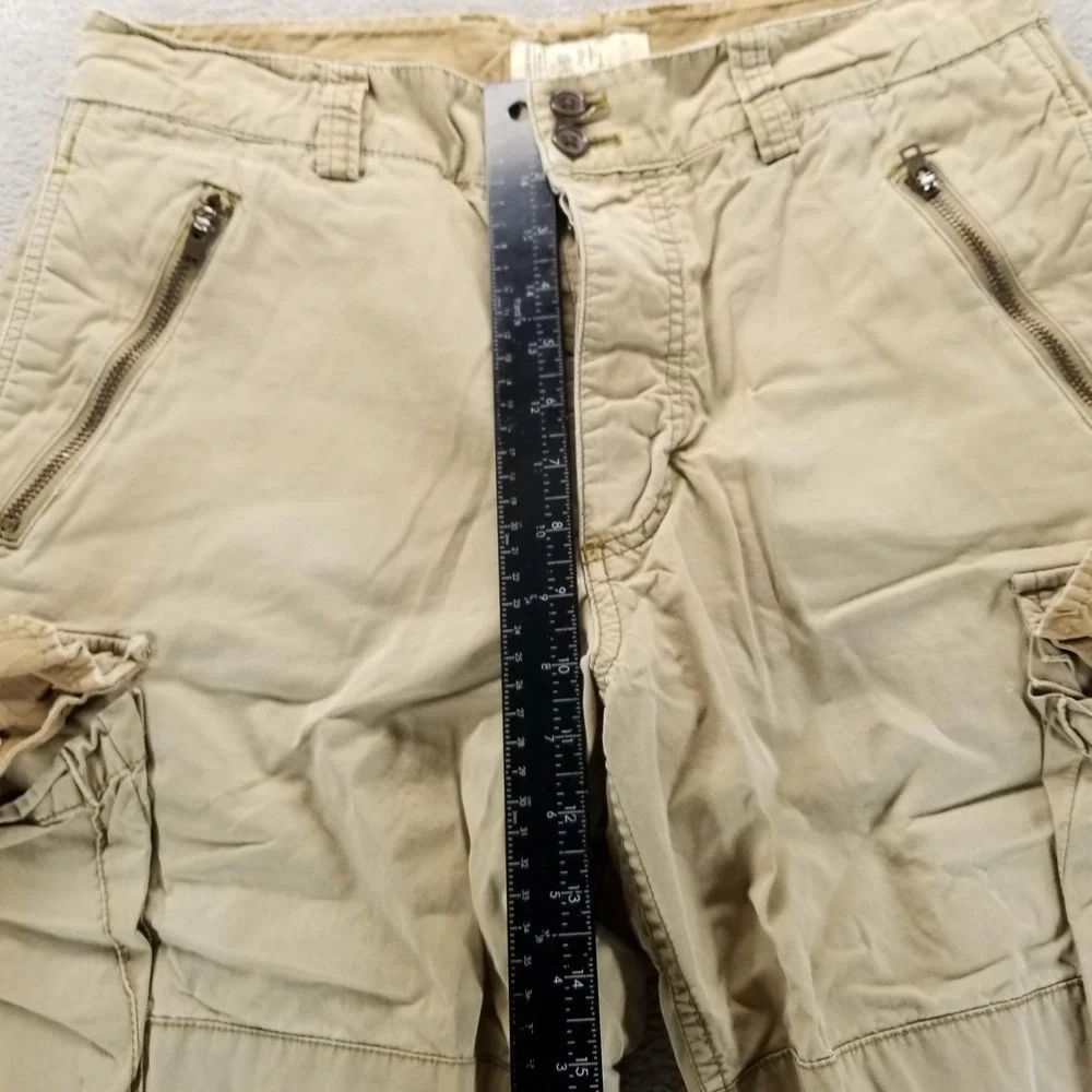 American Eagle Pants Mens 30x32 Beige Cargo Ankle Tie Button Fly CG-SI